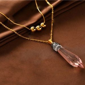 Conjunto mujer acero inoxidable piedra larga rosa