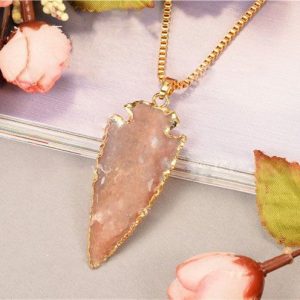 Collar mujer acero inoxidable dije hoja de piedra