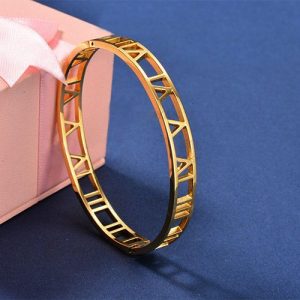 Pulsera mujer Numeros Romanos lisa, acero inoxidable