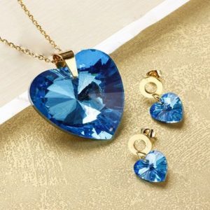 Conjunto mujer acero inoxidable piedra cristal azul