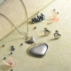 Conjunto mujer acero inoxidable moda corazones