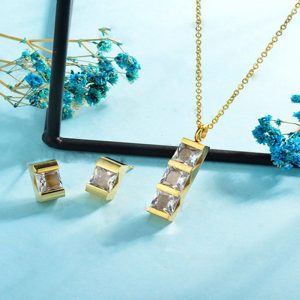 Conjunto mujer acero inoxidable moda zirconia triple