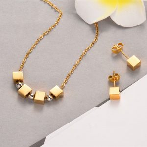 Conjunto mujer acero inoxidable moda cubos dorados