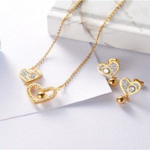 Conjunto mujer acero inoxidable corazon piedra empastada