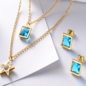 Conjunto mujer acero inoxidable 2 lienzos piedra azul estrella