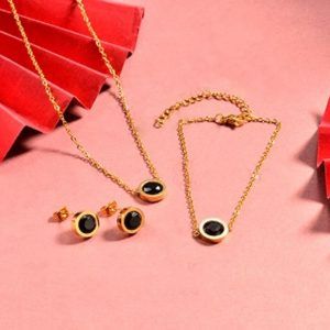 Conjunto mujer acero inoxidable moda piedras negras