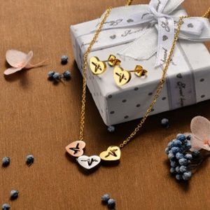 Collar y aretes mujer 3 tonos corazon cardio acero inoxidable