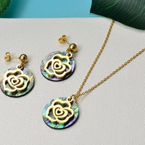 Conjunto mujer acero inoxidable moda concha flor