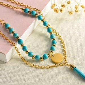 Collar mujer dorado con piedras azules acero inoxidable