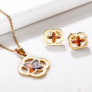 Conjunto mujer acero inoxidable trebol carey