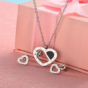 Conjunto mujer acero inoxidable moda corazon zirconia