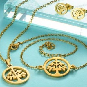 Conjunto mujer acero inoxidable moda arbol de la vida
