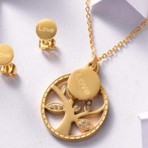 Conjunto mujer acero inoxidable love arbol de vida