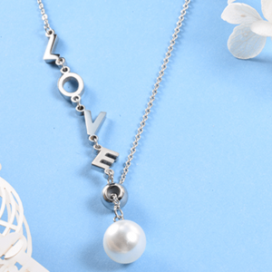 Collar mujer estilo perla love acero inoxidable