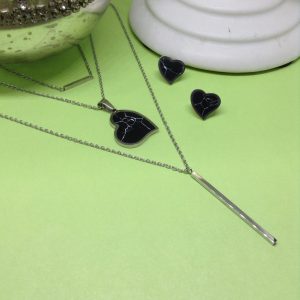 Conjunto mujer acero inoxidable moda corazon acrilico