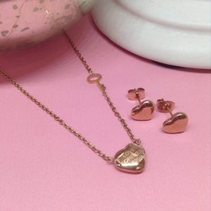 Collar y aretes mujer acero inoxidable corazon forever