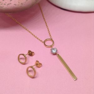 Conjunto mujer acero inoxidable moda barra zirconia