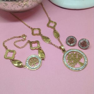 Conjunto mujer acero inoxidable árbol piedra empastada