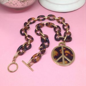 Collar mujer amor y paz acero inoxidable carey