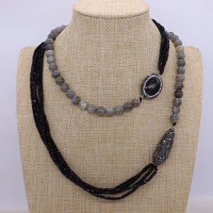 Collar piedras labradorita, pirita, cristal