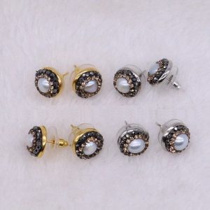 Aretes piedra natural pequeño dorado