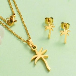 Conjunto cadena, dije  y aretes dorado mod palmera
