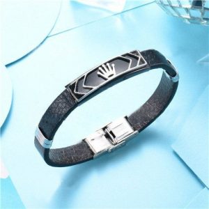 Pulsera caballero negra, cuero corona rey