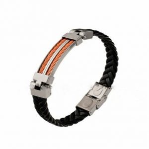 Pulsera caballero negra con resorte rosa