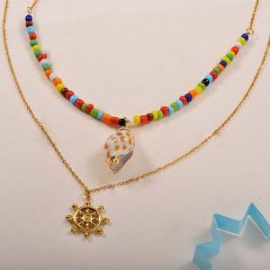 Collar 2 lienzos piedra color y cadena
