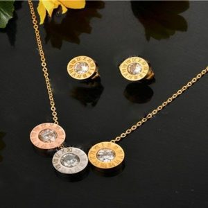 Conjunto 3 tonos collar y aretes estilo bvlgary zirconia