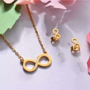 Conjunto dorado collar y arete mod infinito