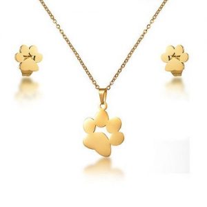 Conjunto dorado collar y arete mod huella