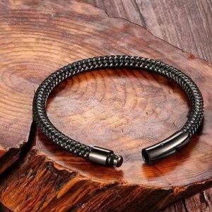 Pulseras de caballeros cuero genuino broche negro