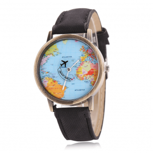 Reloj mapamundi negro