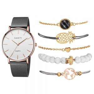 Reloj con 5 pulseras Gaiety plata dial blanco incluye caja