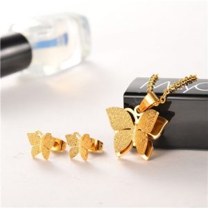 Conjunto de Collar y Aretes mariposa modelo kb240