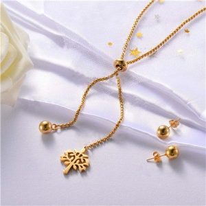 Corbatero dorado con arete arbol de vida