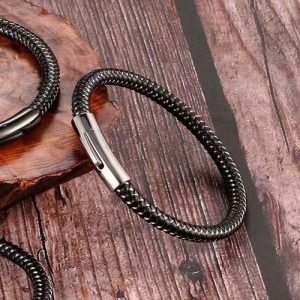 Pulseras de caballeros cuero genuino broche plata