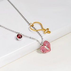 Collar acero inoxidable corazón llave y piedra