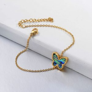 Pulsera de acero inoxidable dorado con colgante de mariposa