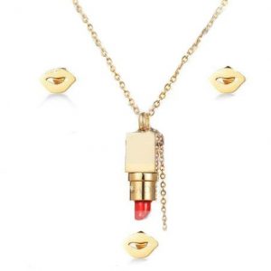 Conjunto collar y aretes mod lápiz labial