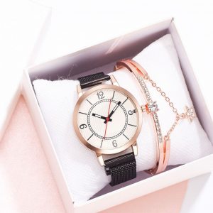 Reloj acero con 1 pulsera negro incluye caja