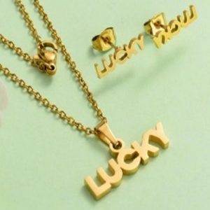 Conj cadena, dije  y aretes dorado mod lucky