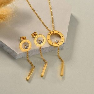 Conj dorado collar y aretes aros romanos zirc