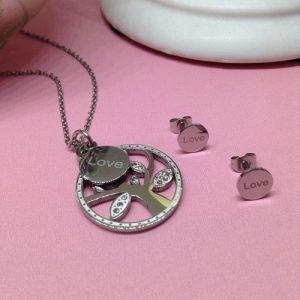 Conj plata collar y arete love arbol de vida