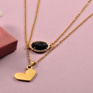 Cadena dor dob lienzo dije piedra negra y corazon