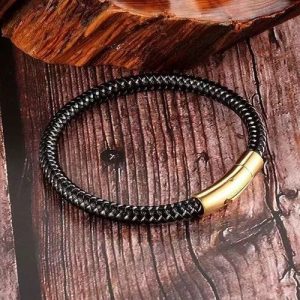 Pulseras de caballeros cuero genuino broche dorado