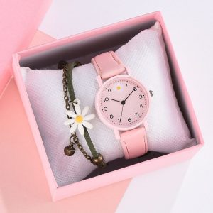 Reloj flor con 1 pulsera rosa incluye caja