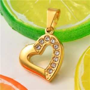 Dije corazón dorado diamantes acero inoxidable kb195A