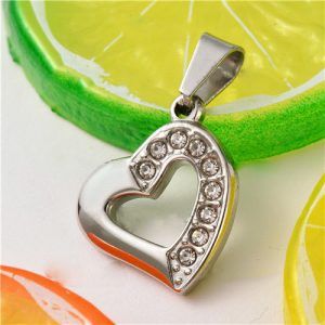 Dije corazón plata diamantes acero inoxidable kb195B